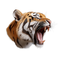 Fierce roaring tiger showing sharp teeth, isolated on transparent background png