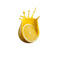 Lemon slice with splash, isolated on transparent background png