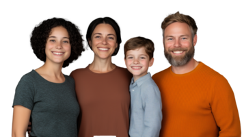 Multi-generational family portrait of five, happy expressions, isolated on a transparent background png