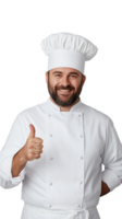 Male chef in white uniform giving thumbs up with a happy expression, isolated on a transparent background png