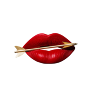 Pair of red lips with an arrow passing through, symbolizing love, isolated on a transparent background png