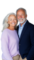 Happy elderly couple embracing, both smiling and looking content, isolated on a transparent background png