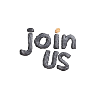 Handwritten Join Us text in gray brushstroke style on transparent background png