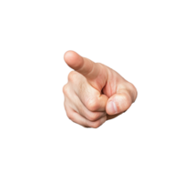 Hand making pointing gesture with extended index finger on transparent background png