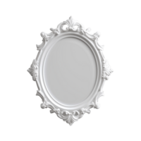 Oval white picture frame with intricate border on transparent background png