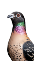 Portrait of colorful pigeon with iridescent feathers on transparent background png