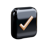 Black square icon with glossy checkmark symbol on transparent background png