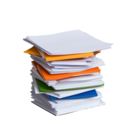 Stack of documents and file folders with assorted colors on transparent background png