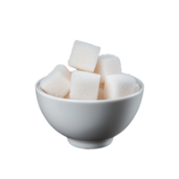 White ceramic bowl with sugar cubes on transparent background png