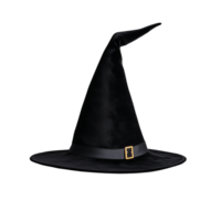 Black pointed witch hat with buckle detail on transparent background png