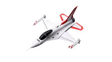 Small fighter jet model with red accents on transparent background png