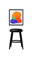 Framed abstract wall art above black bar stool on transparent background png