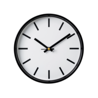 Large round wall clock with black and white minimalist design on transparent background png