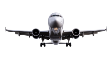 Head-on view of an airplane approaching for landing on transparent background png