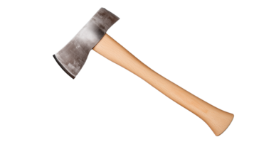 Small hatchet with metallic blade and wooden handle isolated on transparent background png