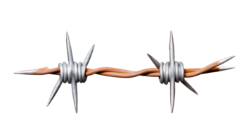 Close-up of barbed wire with metal spikes isolated on transparent background png