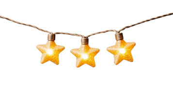 Star-shaped fairy lights in yellow on a string isolated on transparent background png