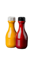 Two sauce bottles, one red and one yellow, isolated on transparent background png