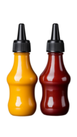 Two squeeze bottles for sauces in red and yellow isolated on transparent background png
