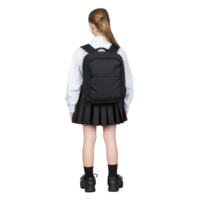 Schoolgirl with backpack, facing away, in school uniform on transparent background png