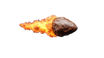Fiery asteroid with flames, transparent background png