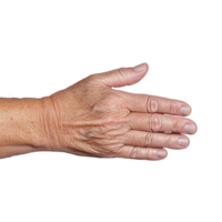 Outstretched hand of elderly person, transparent background png