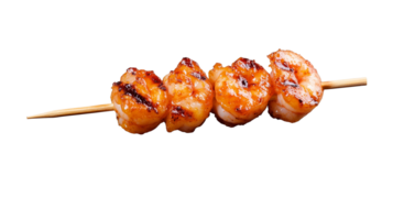 Skewer with grilled shrimps, transparent background png