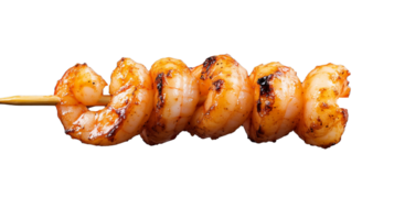 Grilled shrimp skewer on transparent background png