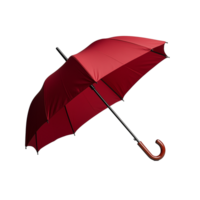 Red umbrella with curved handle, transparent background png