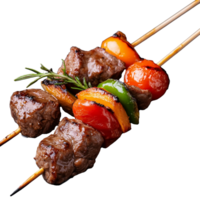 Grilled meat and vegetable skewers, transparent background png