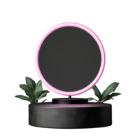 Circular mirror with pink frame on stone stand on transparent background png