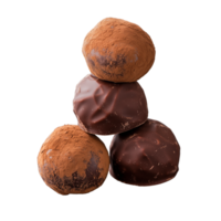 Stack of chocolate truffles coated with cocoa on transparent background png