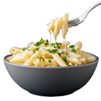 Fork with creamy pasta and chives on transparent background png