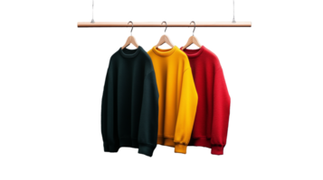 Sweaters on clothes hanger in row on transparent background png