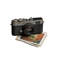 Retro camera on old photographs on transparent background png