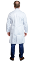Doctor in lab coat facing away on transparent background png