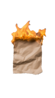Burning parchment paper with flames on transparent background png