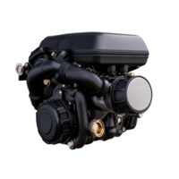 Black motorcycle engine on transparent background png