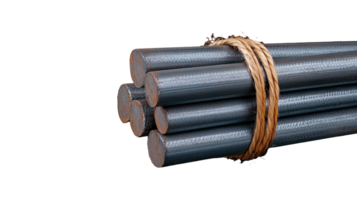 Bundle of steel rebars tied with wire on transparent background png