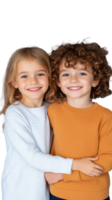 Smiling children hugging on transparent background png