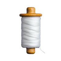 Spool of white thread on wooden bobbin on transparent background png
