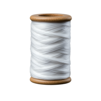 Spool of white thread on wooden bobbin on transparent background png