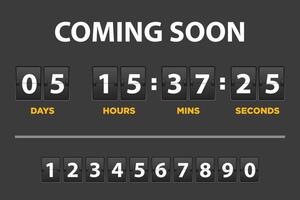 Countdown flip timer. Flip clock days, hours and minutes counter, flipclock counting display. Date timer retro display vector