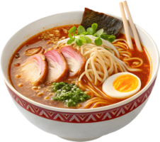 Mouth-Watering Ramen Bowl with Meat and Veggies. . png