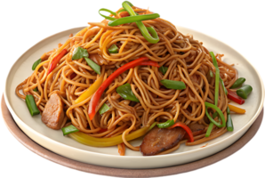 Chinese Chow Mein Clipart with Sizzling Noodles and Vegetables. . png