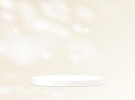 Beige background 3d with white podium. Background beige Studio with Shadow Leaves. Space for selling products on the website. illustration. vector