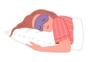 The girl in a sleep mask wants to sleep. Don't want to get up from bed in the morning. Simple Hand drew illustration.Minimalistic elegant concept. vector