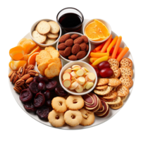 A plate full of delicious snacks isolated on transparent background png