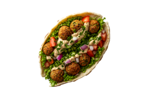 Falafel wrap with vegetables and hummus isolated on a transparent background png