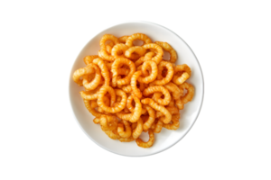 Curly fries on a white plate isolated on a transparent background png
